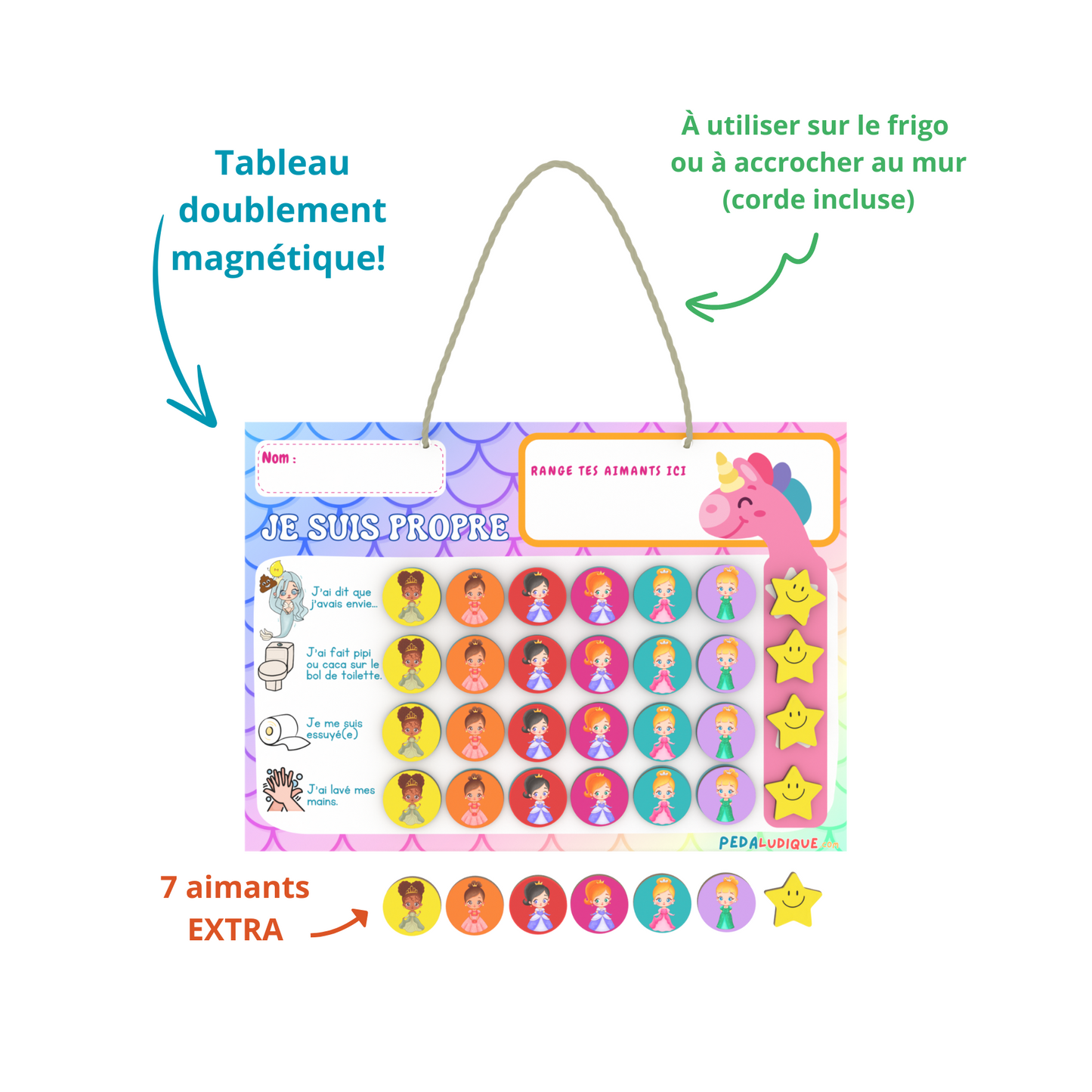 Tableau d'apprentissage de la propreté pour enfants en français (Princesses)